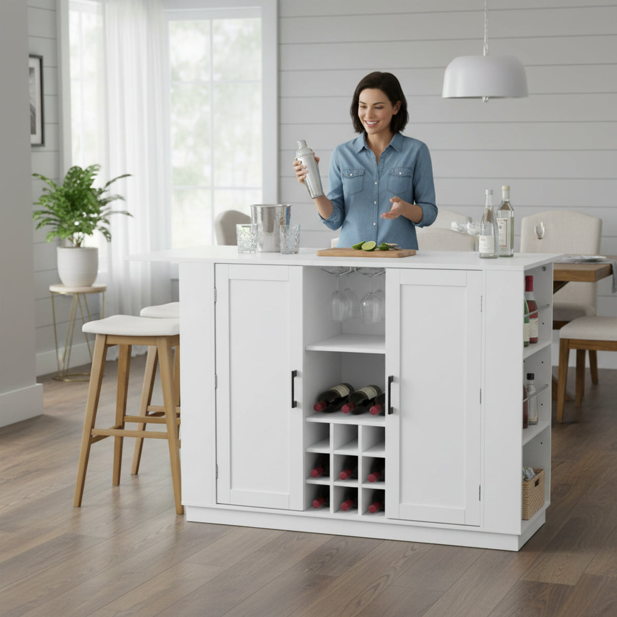 variant-group:rf-n711p437715k|Roomfitters 47.2-Inch Counter Height Bar Cabinet, White Sideboard Buffet Table, Foldable Drop Leaf, Built-In Power