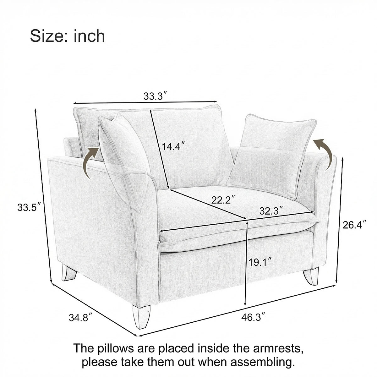 variant-group:rf-n701p379404p|Roomfitters 46.3 Inch Oversized Armchair, Chenille Comfy Accent Chair and a Half Sofa, Rubberwood Legs Pillow, Pink