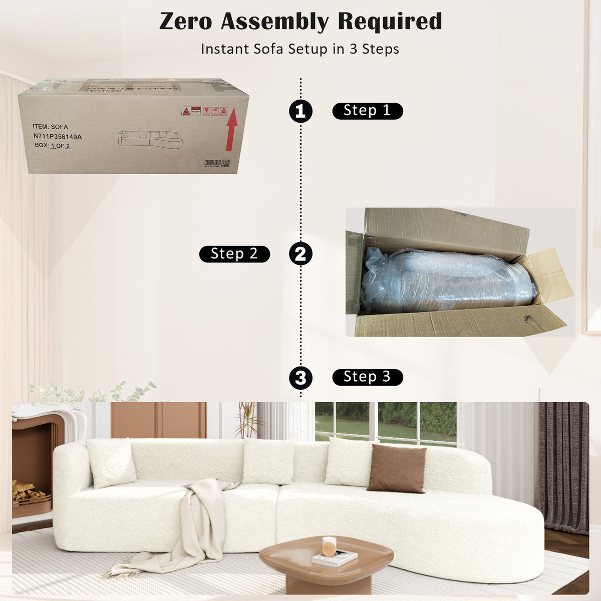 variant-group:rf-n711wy000456aaa|Roomfitters 132" Sectional Sofa, Modern Curved Design L-Shaped Modular Couch for Living Room Furniture, Beige