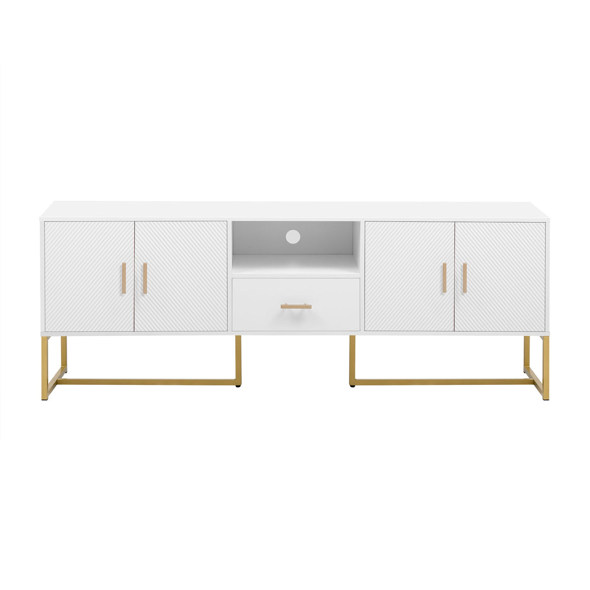 Roomfitters Modern TV Stand for up to 70 Inch TV, Media Cabinet with Drawer, Metal Legs and Safety Features, White Roomfitters