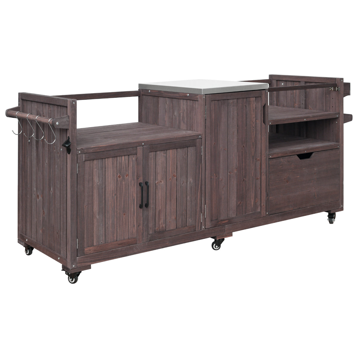 variant-group:rf-n707p392140z|Roomfitters 80.5" Extra Large Grill Cart, Outdoor Kitchen Prep Station with Stainless Steel Top & Kamado Grill Stand, Dark Brown