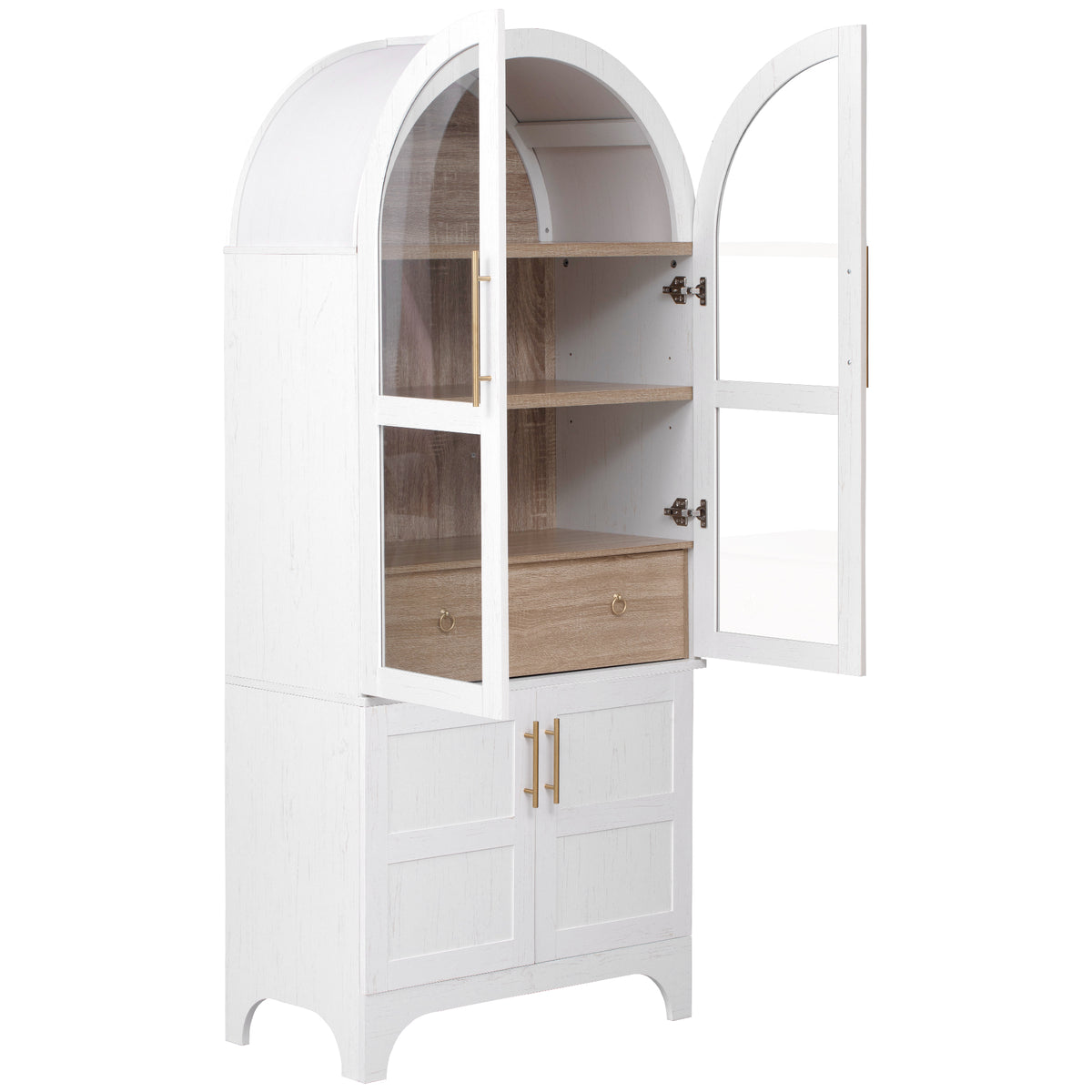 variant-group:rf-n707s288969w|Roomfitters 71" Pantry Cabinet with Arched Top & Glass Doors, 4-Door Storage Hutch with Adjustable Shelves for Kitchen, White