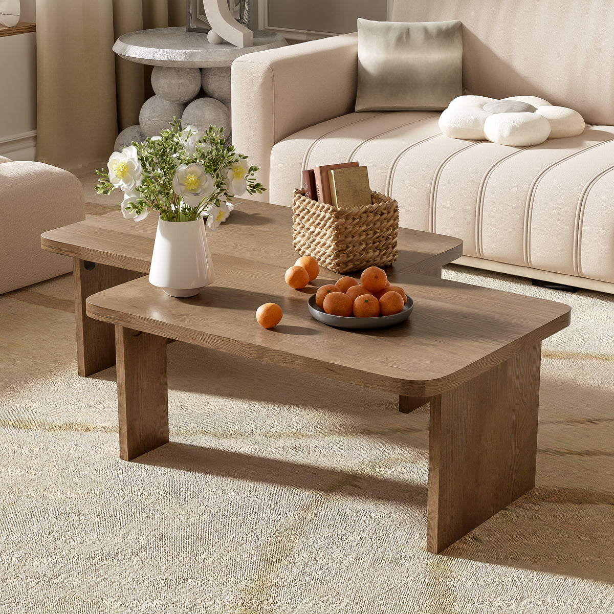 variant-group:rf-n724p232174d|Roomfitters Minimalist Coffee Table Set, Rectangular Center Table with Two-Tone Design, Natural