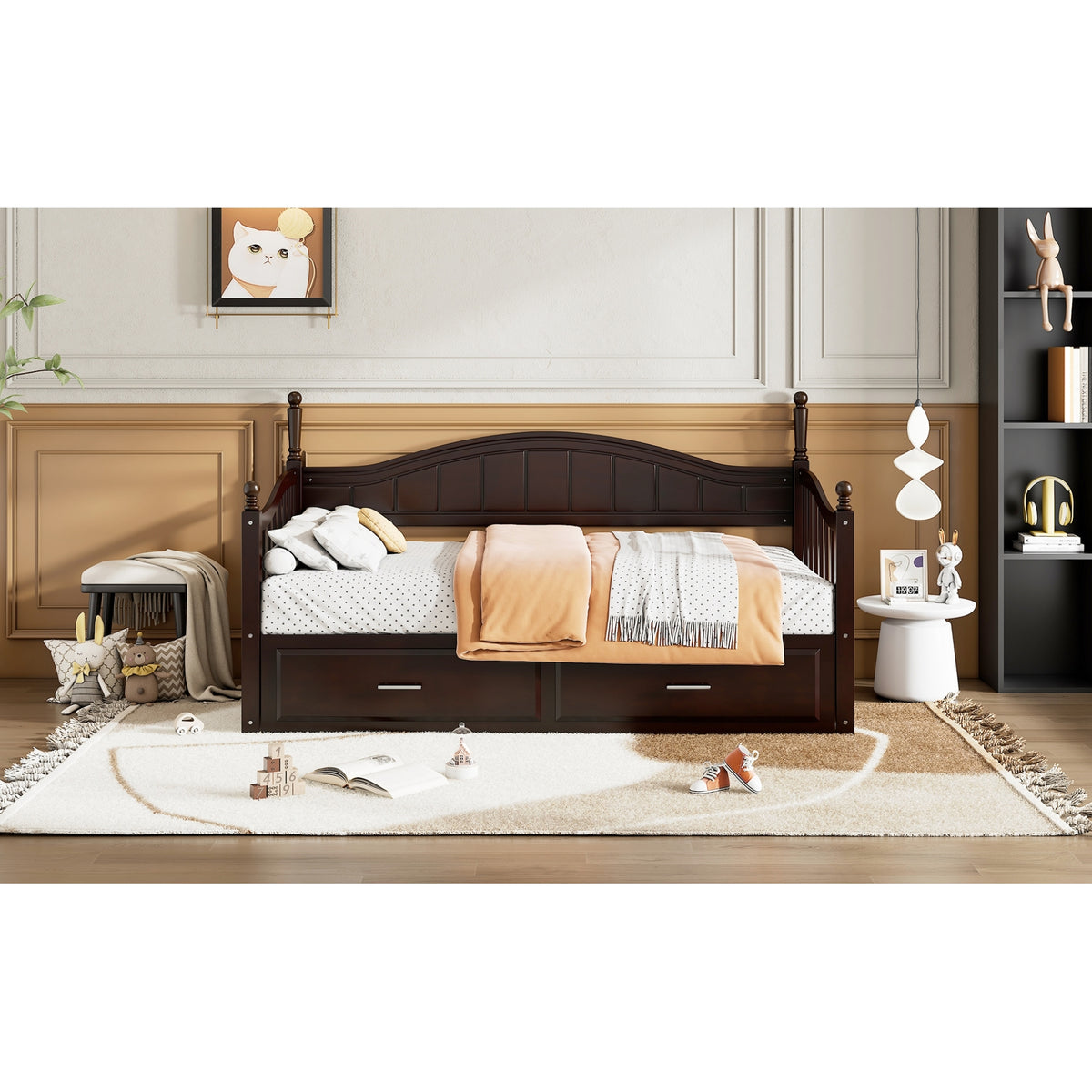 variant-group:rf-n733s173459p|Roomfitters Wooden Twin Size Daybed with Expandable Design, Twin Trundle and Two Practical Storage Drawers, Espresso