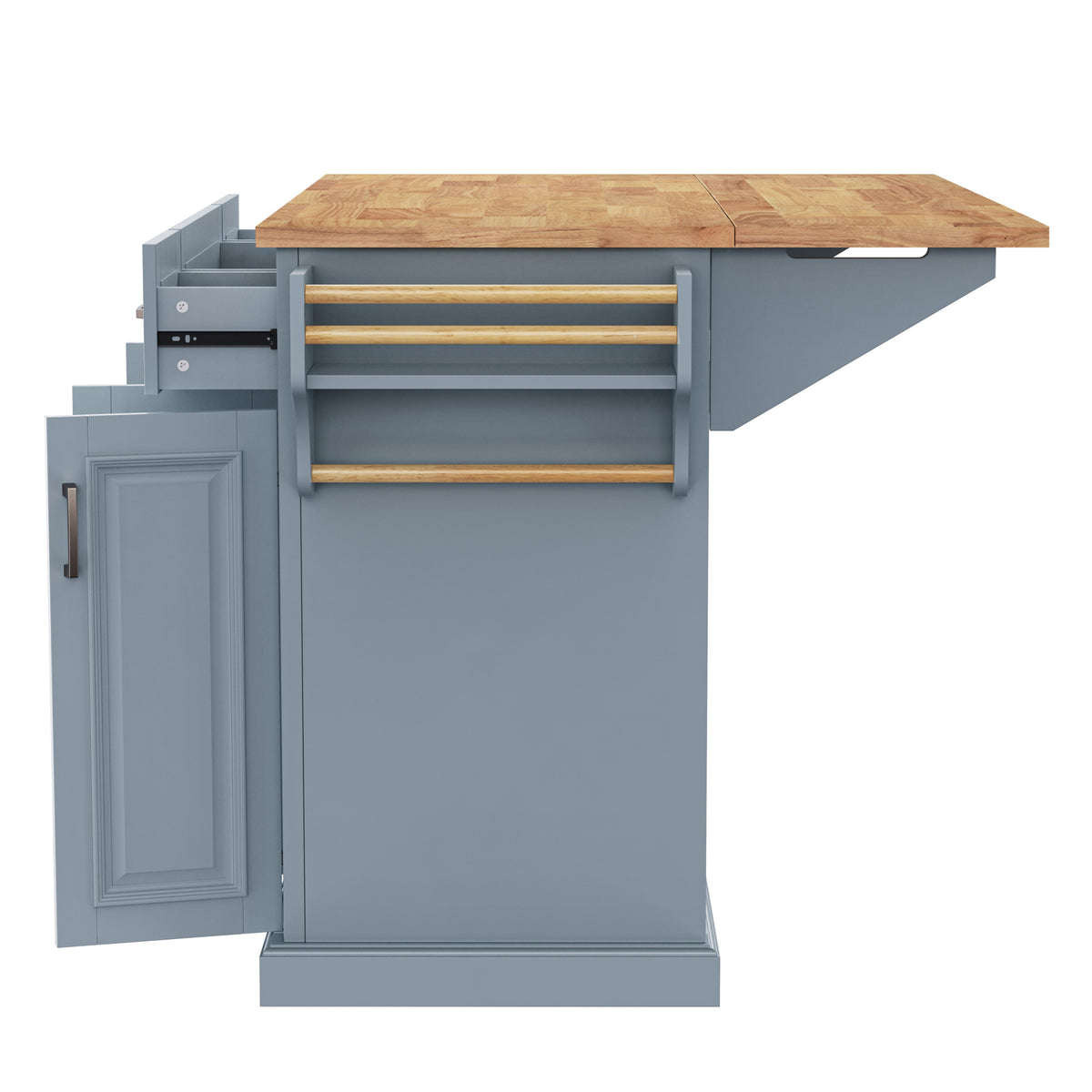 variant-group:rf-n707s195395g|Roomfitters 54" Kitchen Island with Wood Top, Rolling Storage Cabinet with 3 Drawers and 3 Doors, Spice Rack, Grey+Blue