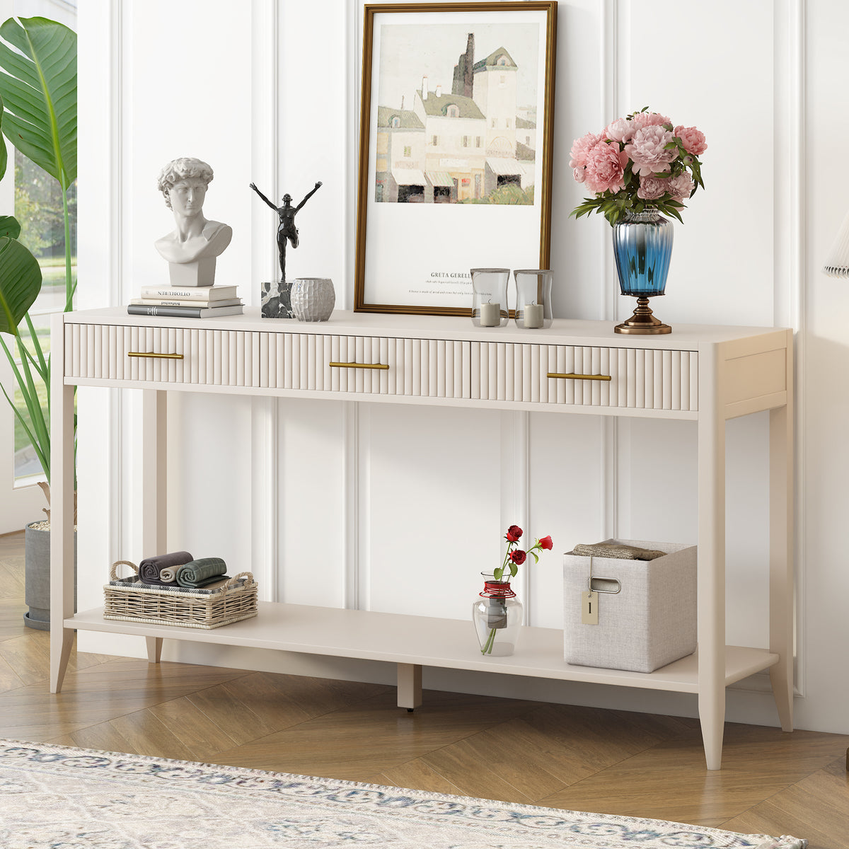 variant-group:rf-n711p190531k|Roomfitters Entryway Console Table with Vertical Stripe Pattern and Long Legs, Storage for Hallway, Beige