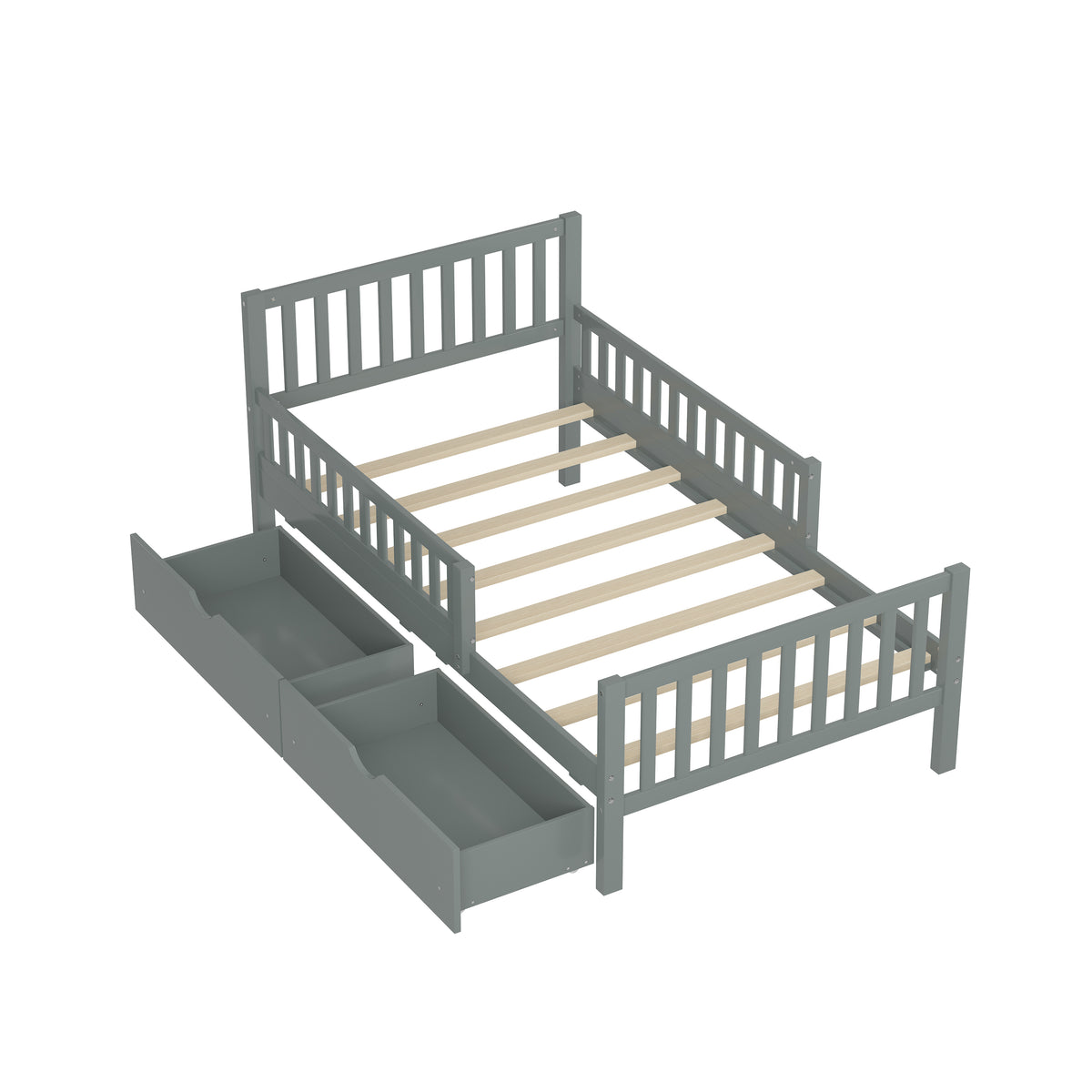 variant-group:rf-n733p172696e|Roomfitters Twin Size Wood Platform Bed with Guardrails and Two Storage Cabinets, Grey
