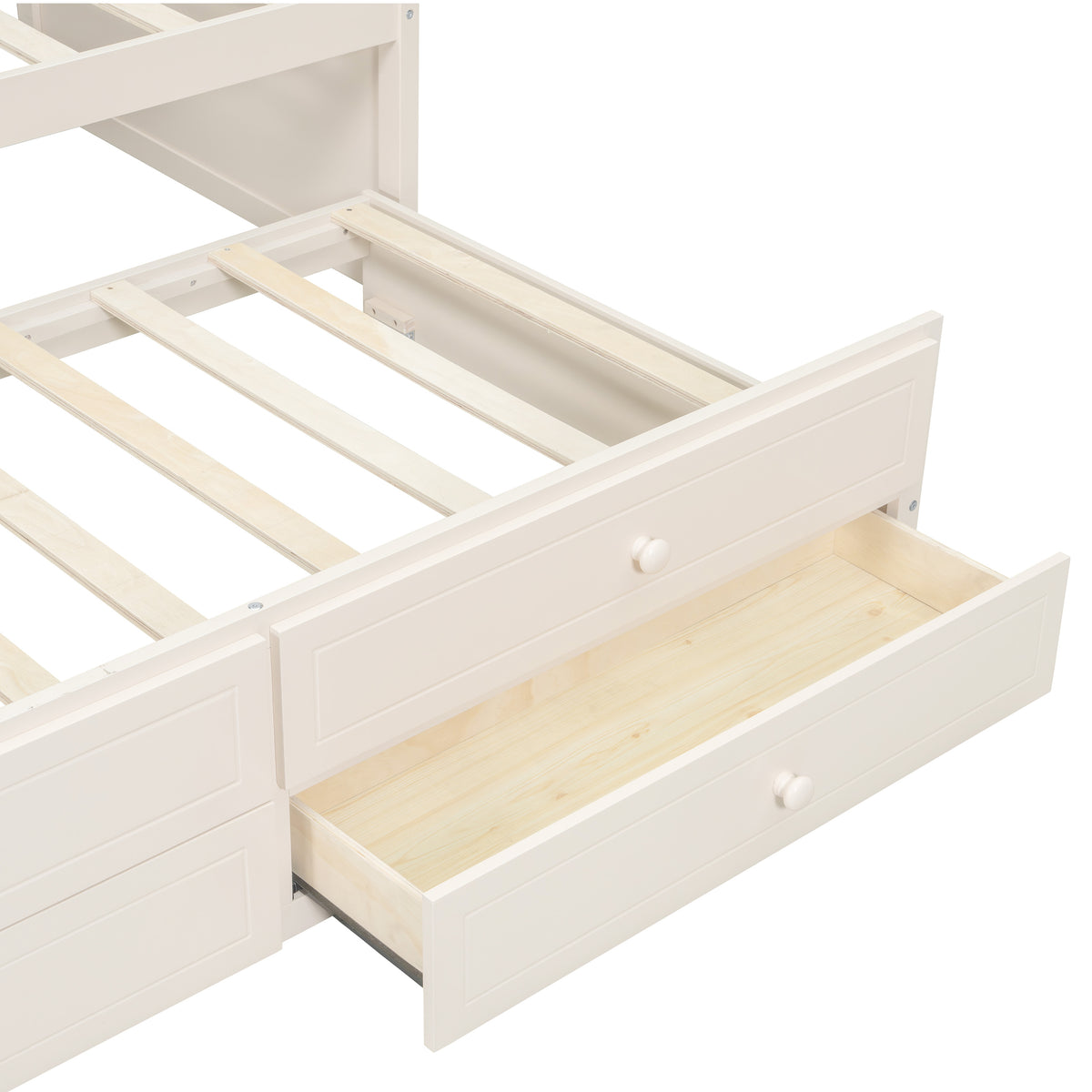 variant-group:rf-n733s346767a|Roomfitters Twin Daybed with Trundle, Wooden Sofa Bed with 2 Storage Drawers & Tufted Backrest, Beige