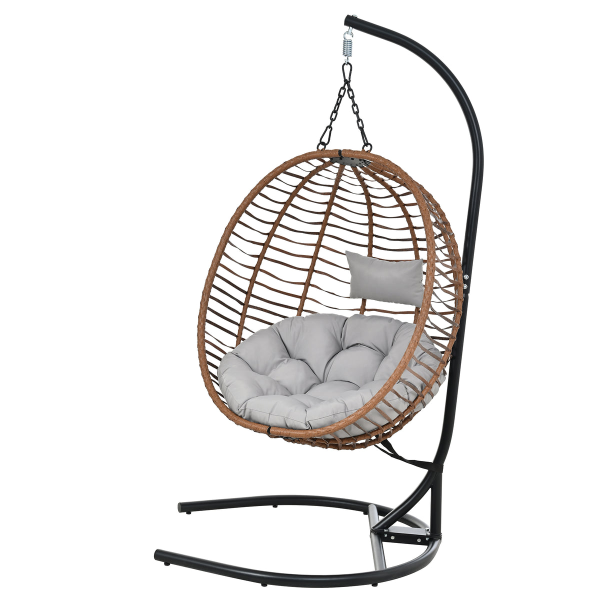 variant-group:rf-n711p389503g|Roomfitters Single Person Folding Egg Chair with Stand, UV Resistant Wicker Rattan Swing for Patio, Garden, Brown+Gray
