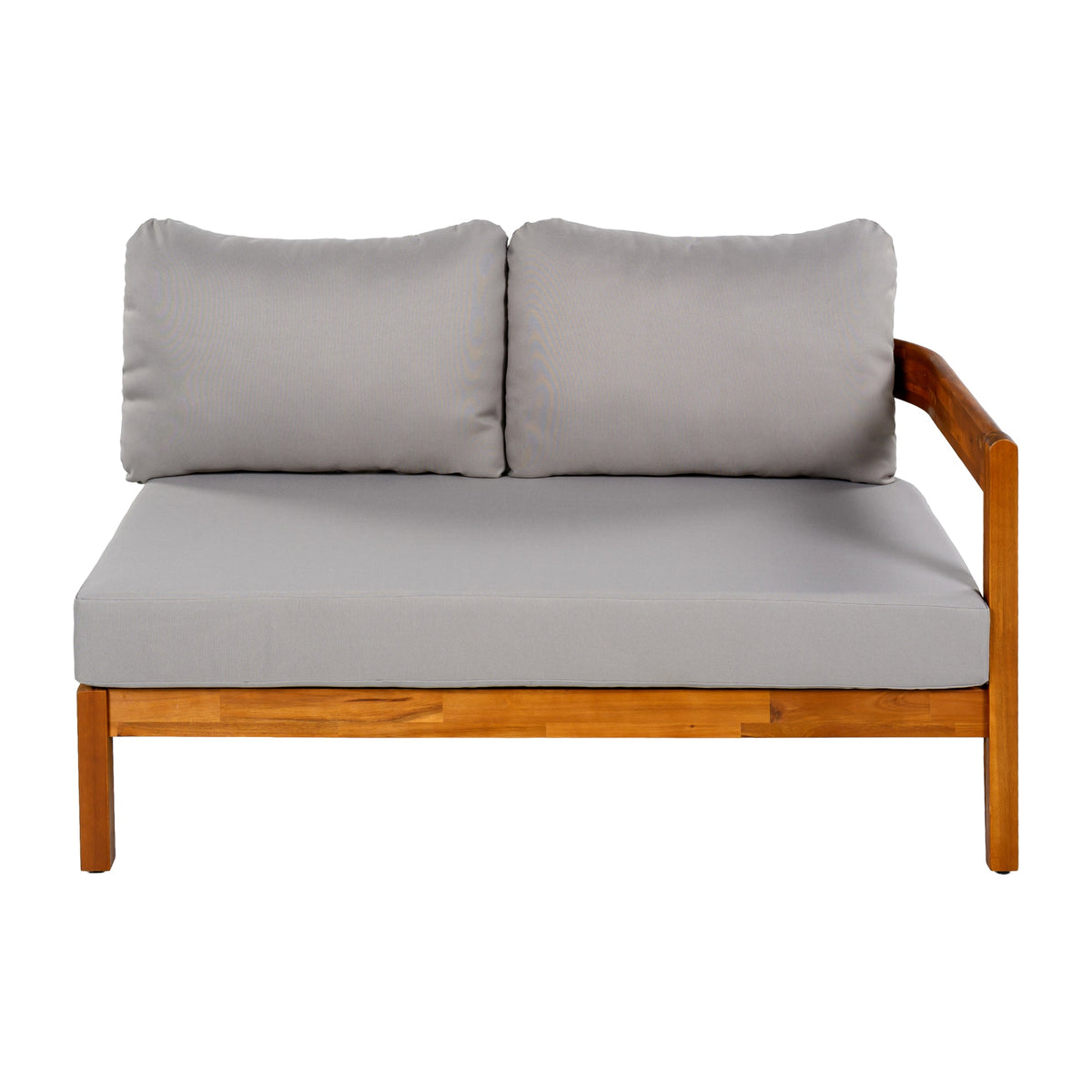 Roomfitters Modern Contemporary Slate Grey Solid Acacia Wood L-Shaped Outdoor Patio Sectional Sofa Conversation Seating Set Roomfitters