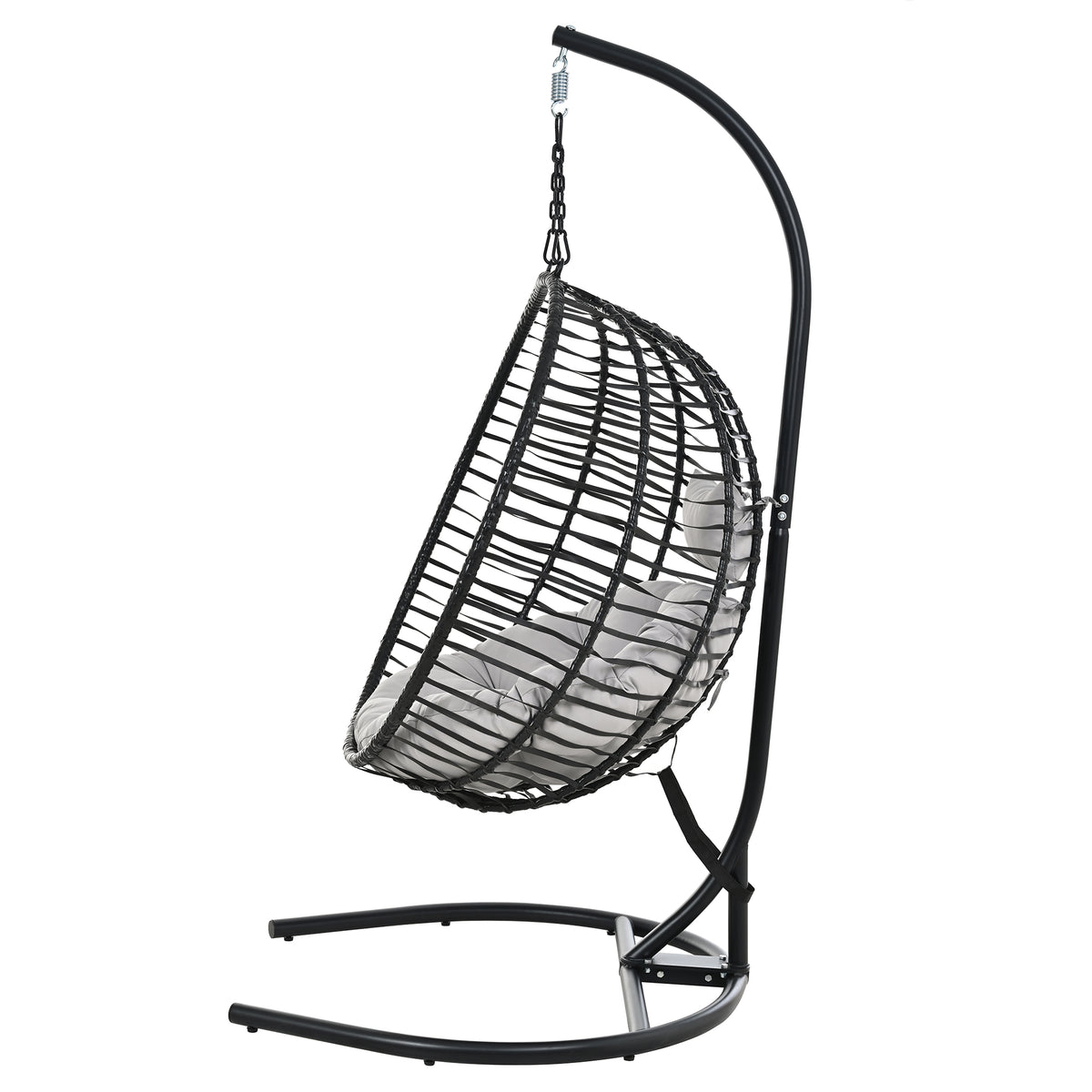 variant-group:rf-n711p389503e|Roomfitters Single Person Folding Egg Chair with Stand, UV Resistant Wicker Rattan Swing for Patio, Garden, Black+ Gray