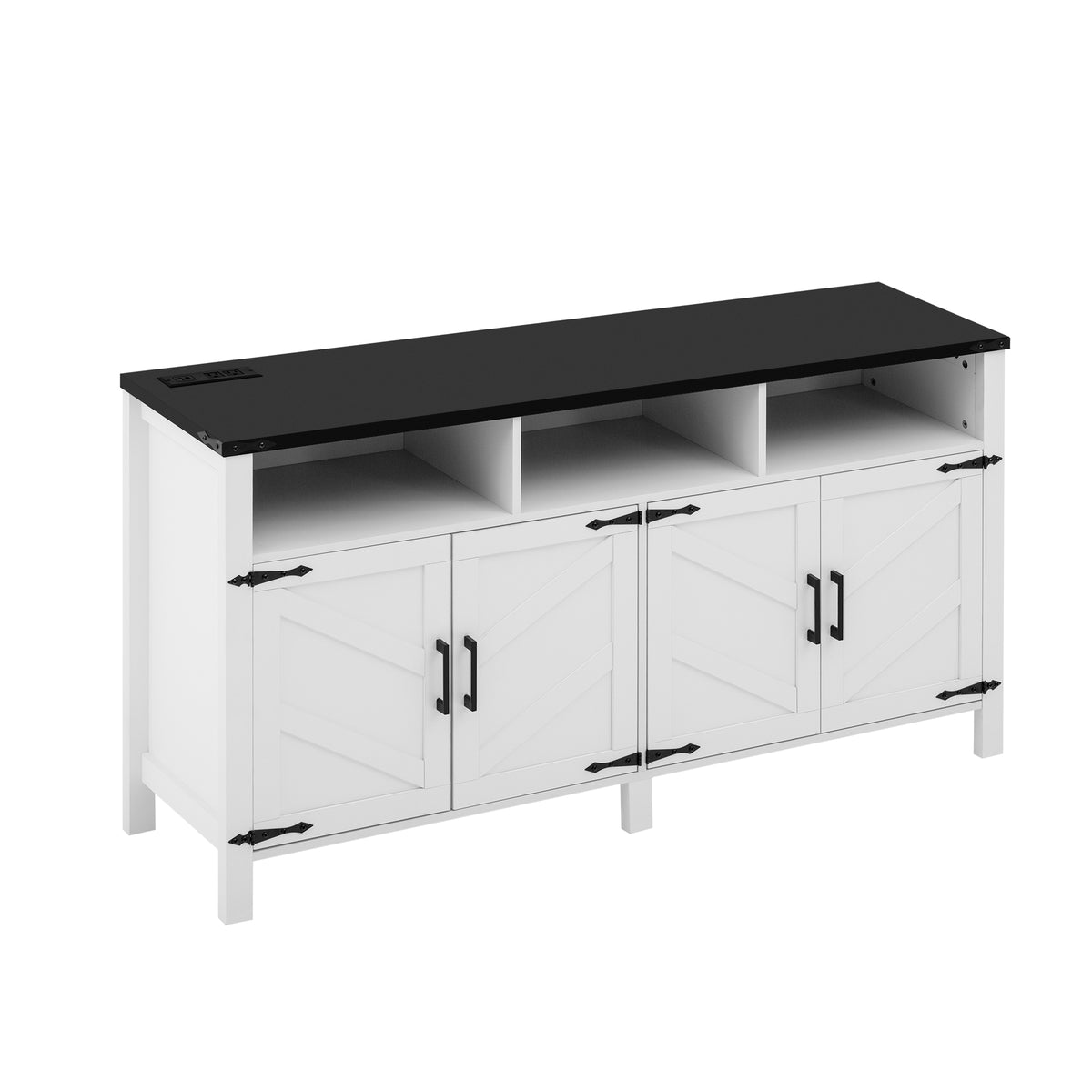 variant-group:rf-n711p347407k|Roomfitters 59" Sideboard Buffet Cabinet with 4 Door & Open Storage, Modern Farmhouse Industrial Coffee Bar Station, White+Black