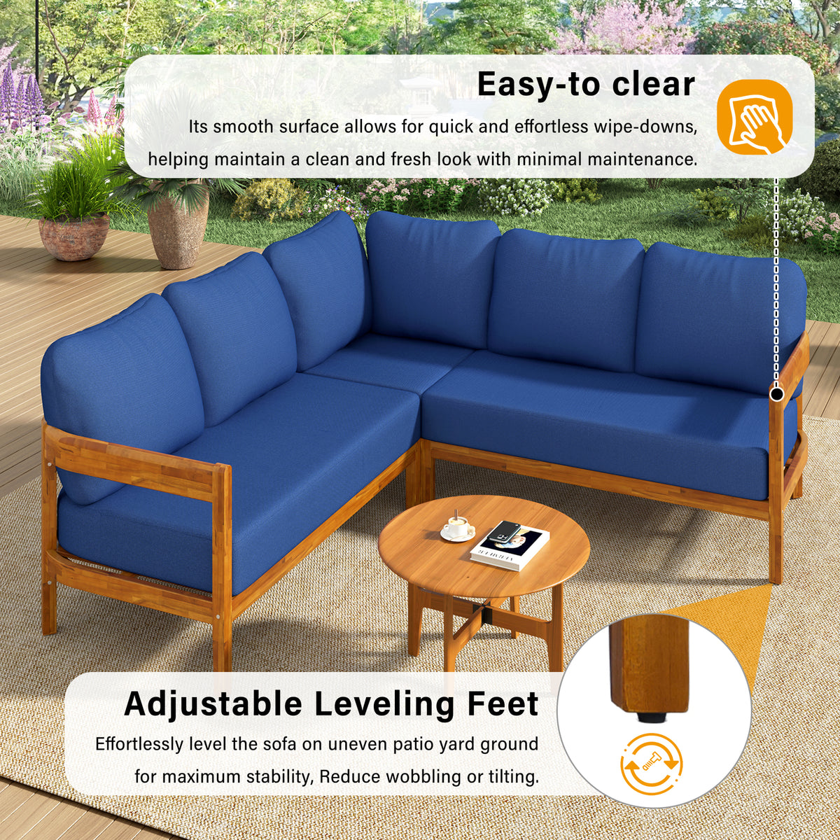 variant-group:rf-n711wy000481aac|Roomfitters Modern Coastal Blue Solid Acacia Wood L-Shaped Outdoor Patio Sectional Sofa Conversation Seating Set