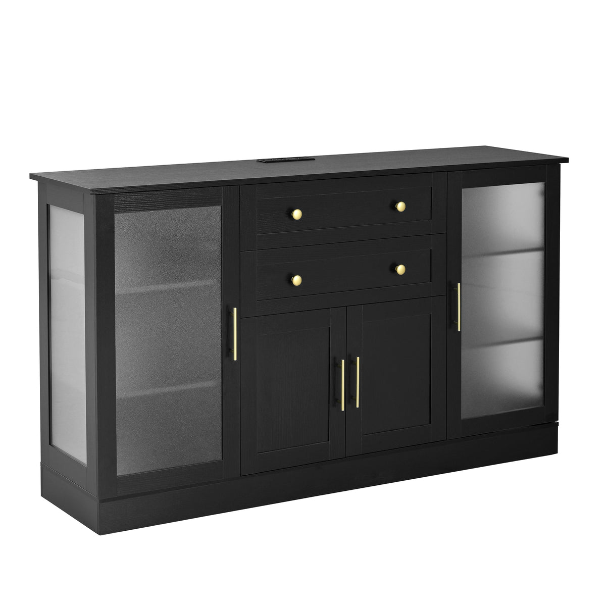 variant-group:rf-n711p437648b|Roomfitters Contemporary Black Melamine MDF Buffet Sideboard Storage Cabinet Acrylic Doors Dining Room Kitchen Console