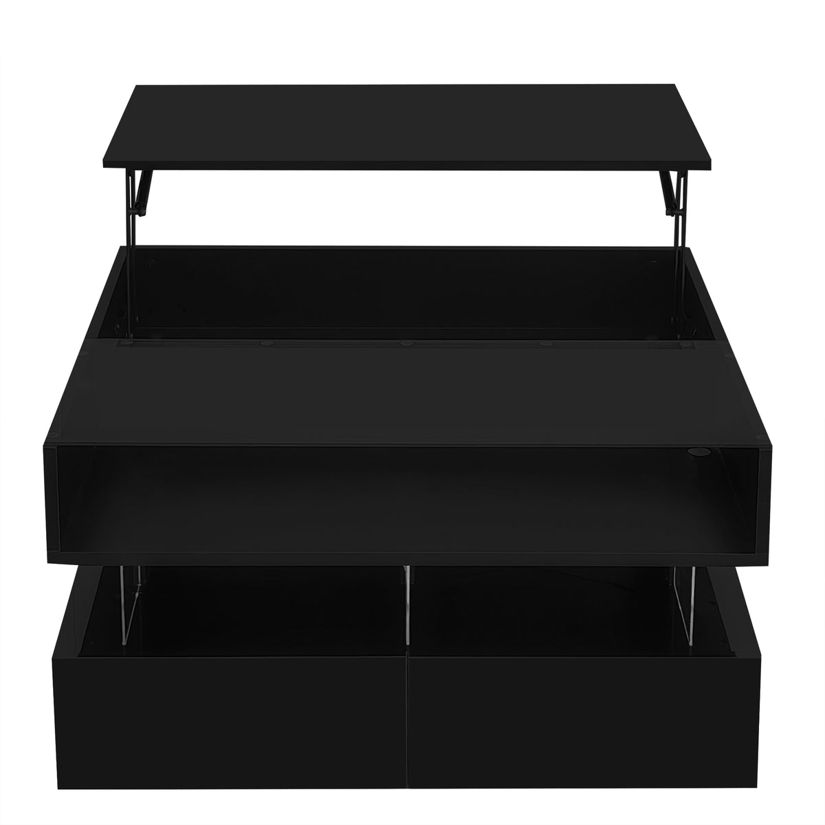 variant-group:rf-n724p290043b|Roomfitters Lift-Top Square Coffee Table with Glass Surface, Hidden Storage, High Gloss Finish, Black
