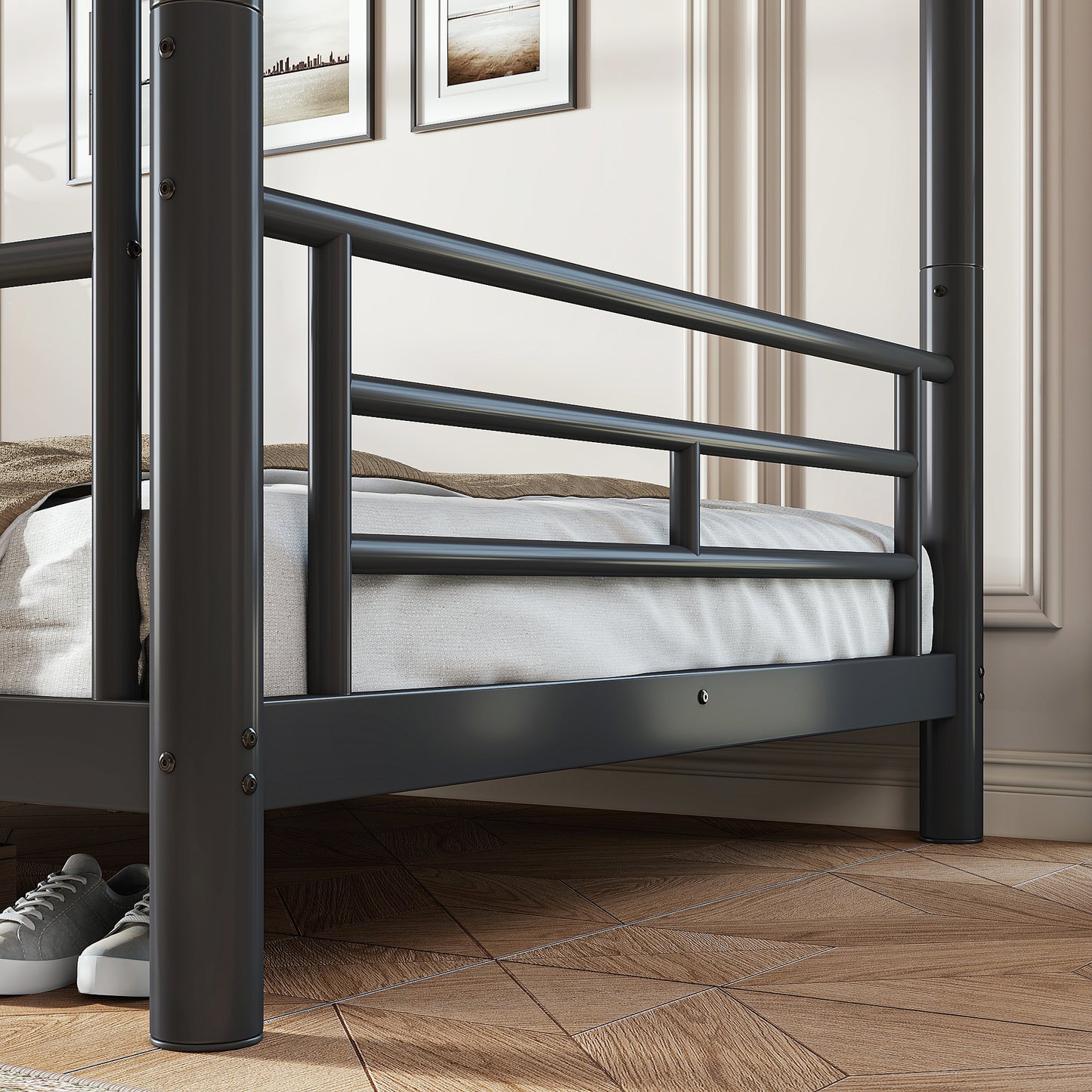 variant-group:rf-w1580p454721|Roomfitters Twin XL over Twin XL Metal Bunk Bed Frame for Teens Adults, Convertible 2 Separate Beds Round Tube, Black