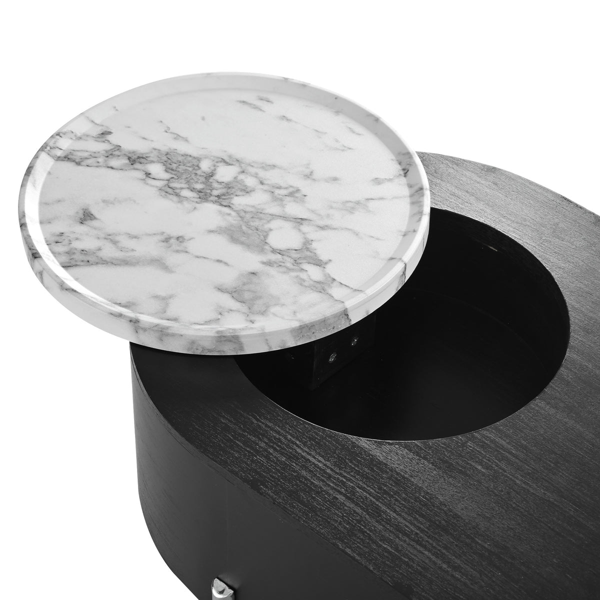 variant-group:rf-n724p228920b|Roomfitters Lift Top Oval Coffee Table with Rotating Marble Tray and Hidden Compartment, Black
