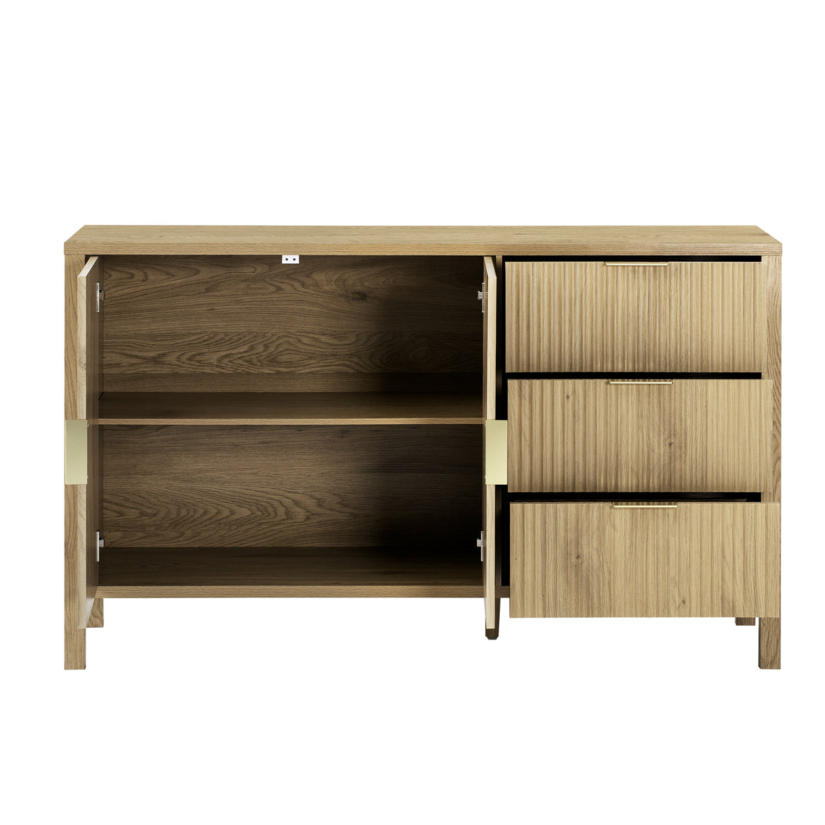 variant-group:rf-n711p345172o|Roomfitters Sideboard Buffet Cabinet with 3 Drawers, 2 Door Mid-century Fluted Accent Storage for Kitchen & Dining, Natural