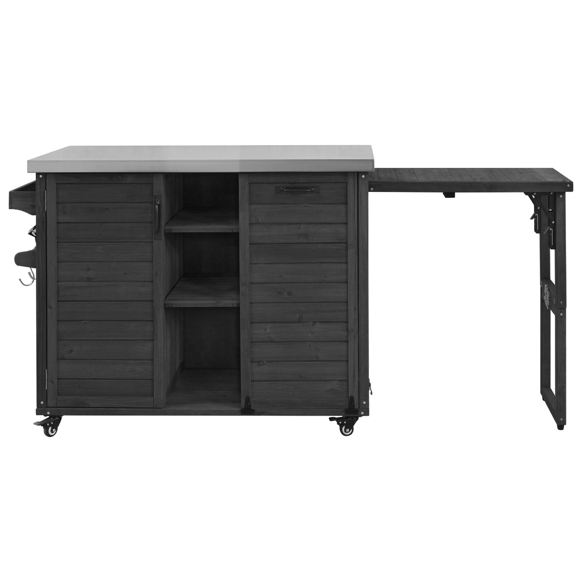 variant-group:rf-n707p370276b|Roomfitters 78.3" Outdoor Kitchen Island with Foldable Grill Table, Stainless Steel Top & Tilt Trash Can Storage, Black