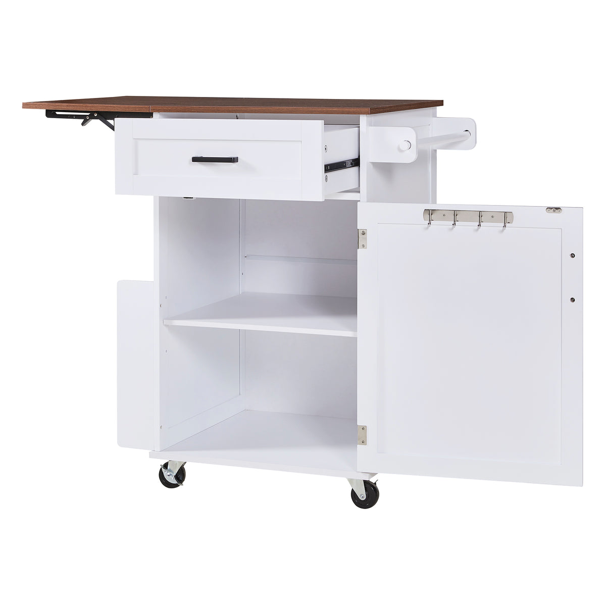 variant-group:rf-n707p404539w|Roomfitters 39.3" Kitchen Island with Drop Leaf, Rolling Kitchen Cart with Storage Drawer and Spice Rack, Modern Style, White