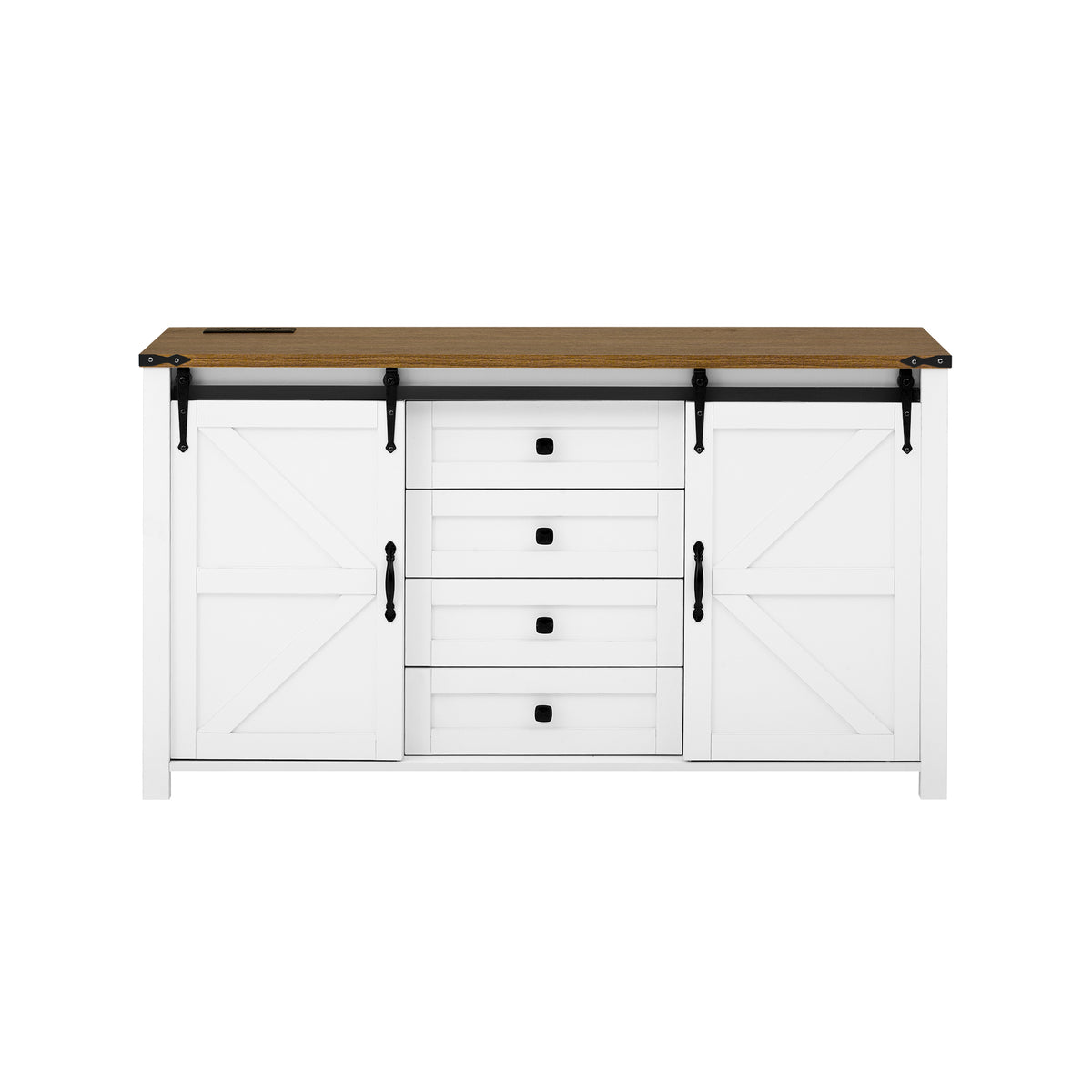 variant-group:rf-n711p347377k|Roomfitters 55.1" Storage Cabinet with 4 Drawers and Sliding Barn Doors, Farmhouse Sideboard Buffet for Kitchen & Dining, White