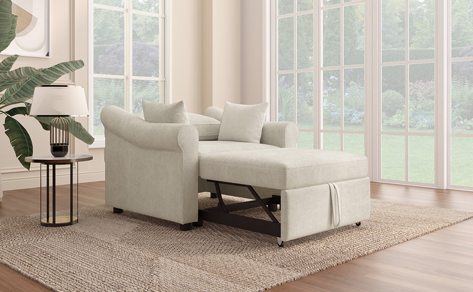 variant-group:rf-n701bs701p468429c|Roomfitters Chenille Convertible Sleeper Chair, 3 in 1 Single Sofa Bed Lounger, Adjustable Backrest Pull Out Bed, Beige