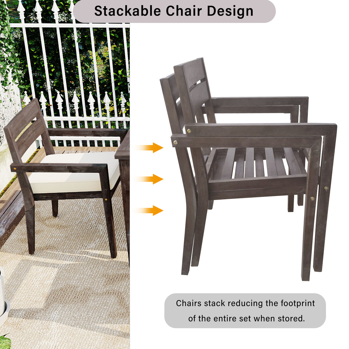 variant-group:rf-n711wy000459aae|Roomfitters 7-Piece Acacia Wood Outdoor Dining Set with Cushions, 6 Armchairs and Rectangular Table for Patio Garden, Gray
