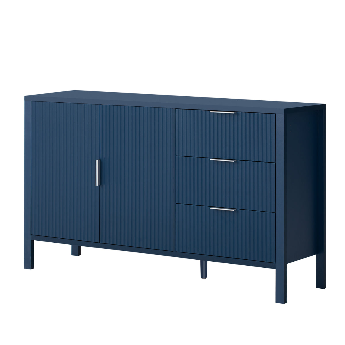 variant-group:rf-n711p345172v|Roomfitters Sideboard Buffet Cabinet with 3 Drawers, 2 Door Mid-century Fluted Accent Storage for Kitchen & Dining, Navy Blue