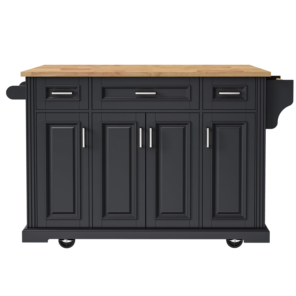 variant-group:rf-n707s195395b|Roomfitters 54" Kitchen Island with Wood Top, Rolling Storage Cabinet with 3 Drawers and 3 Doors, Spice Rack, Black