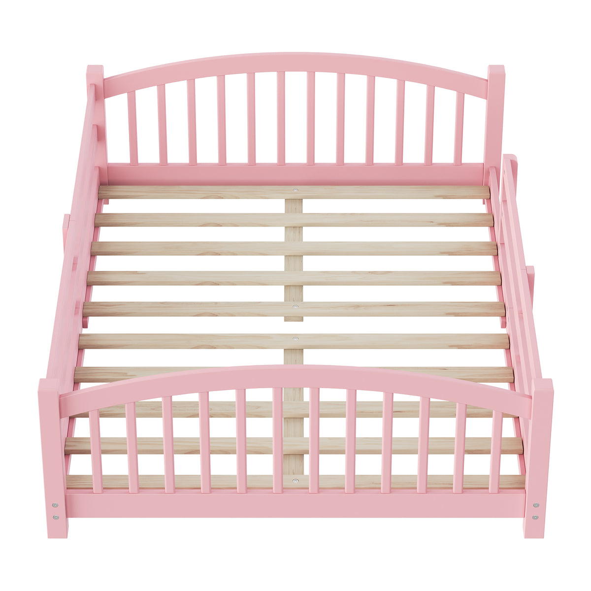 variant-group:rf-n733p400299h|Roomfitters Full Montessori Floor Bed with Guardrails, Solid Wood Low Platform Bed with Slats, Easy Assembly, Pink