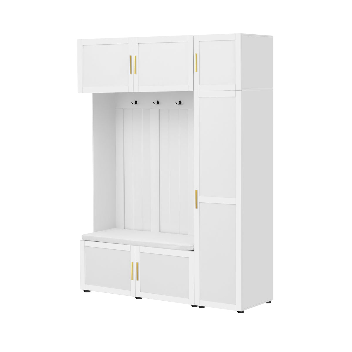 variant-group:rf-n724sj000166aak|Roomfitters American Style 4-in-1 Hall Tree, Upholstered Entryway Bench, Ancient White