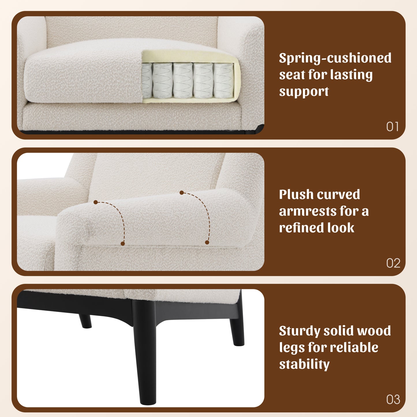 variant-group:rf-n723p426251a|Roomfitters Mid-Century Modern Textured Upholstered Accent Chair, Comfy Armchair with Sturdy Solid Wood Legs for Home, Beige