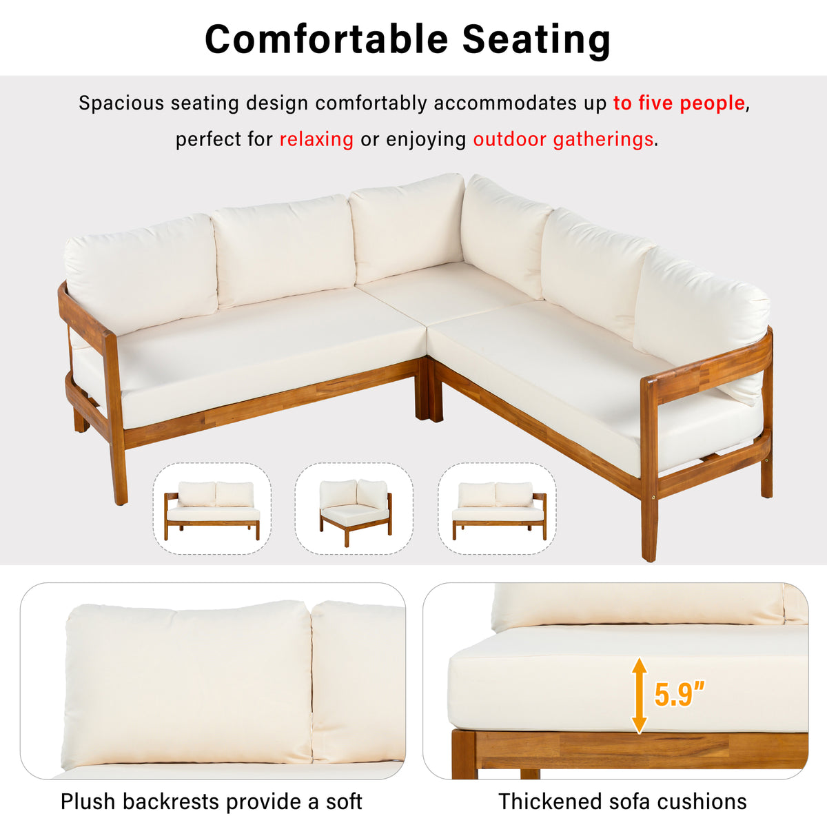 variant-group:rf-n711wy000481aaa|Roomfitters Modern Coastal White Solid Acacia Wood L-Shaped Outdoor Patio Sectional Sofa Conversation Seating Set