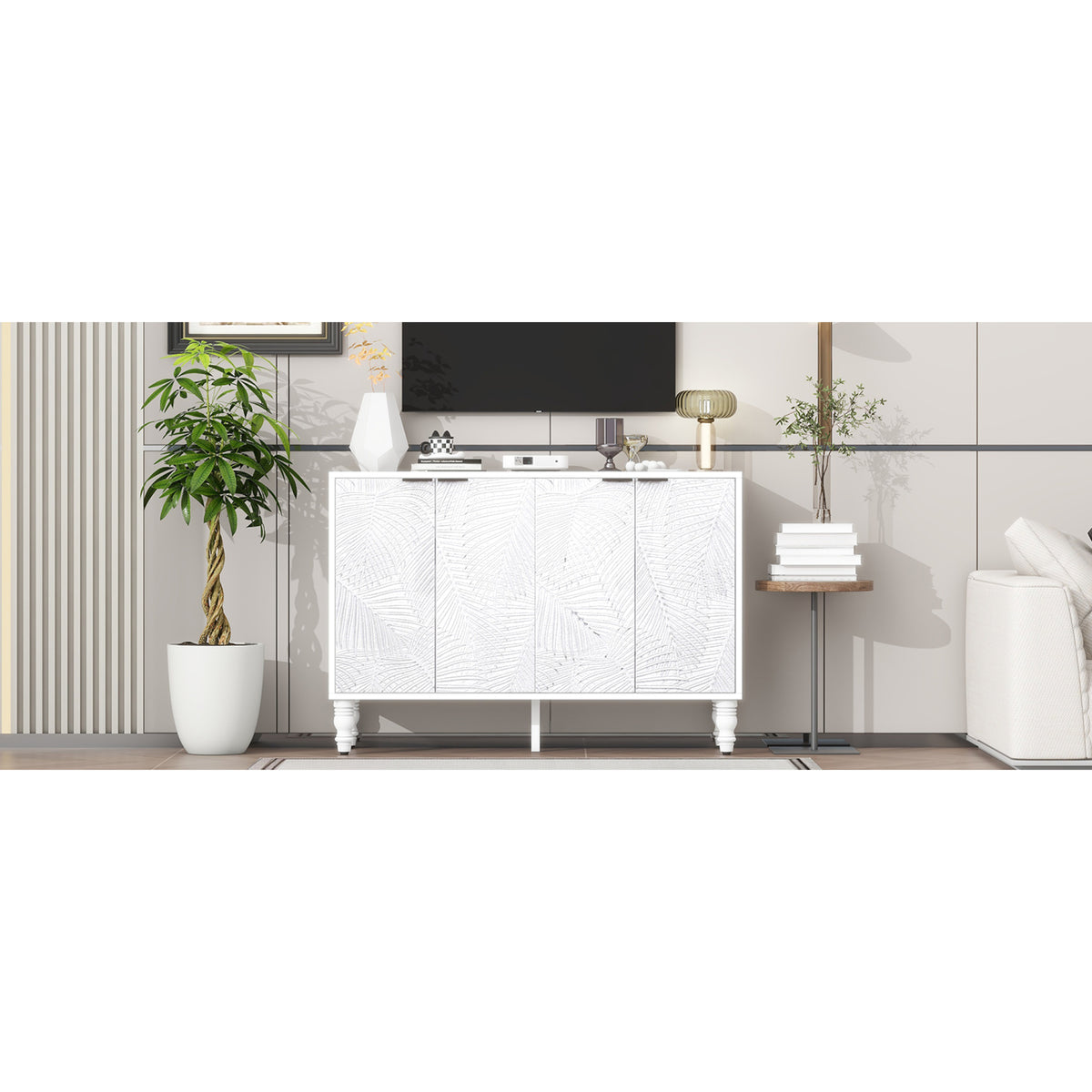 variant-group:rf-n724p233372k|Roomfitters Modern TV Stand for up to 43 Inch TV, Entertainment Console with Storage Compartments and Wood Legs, White