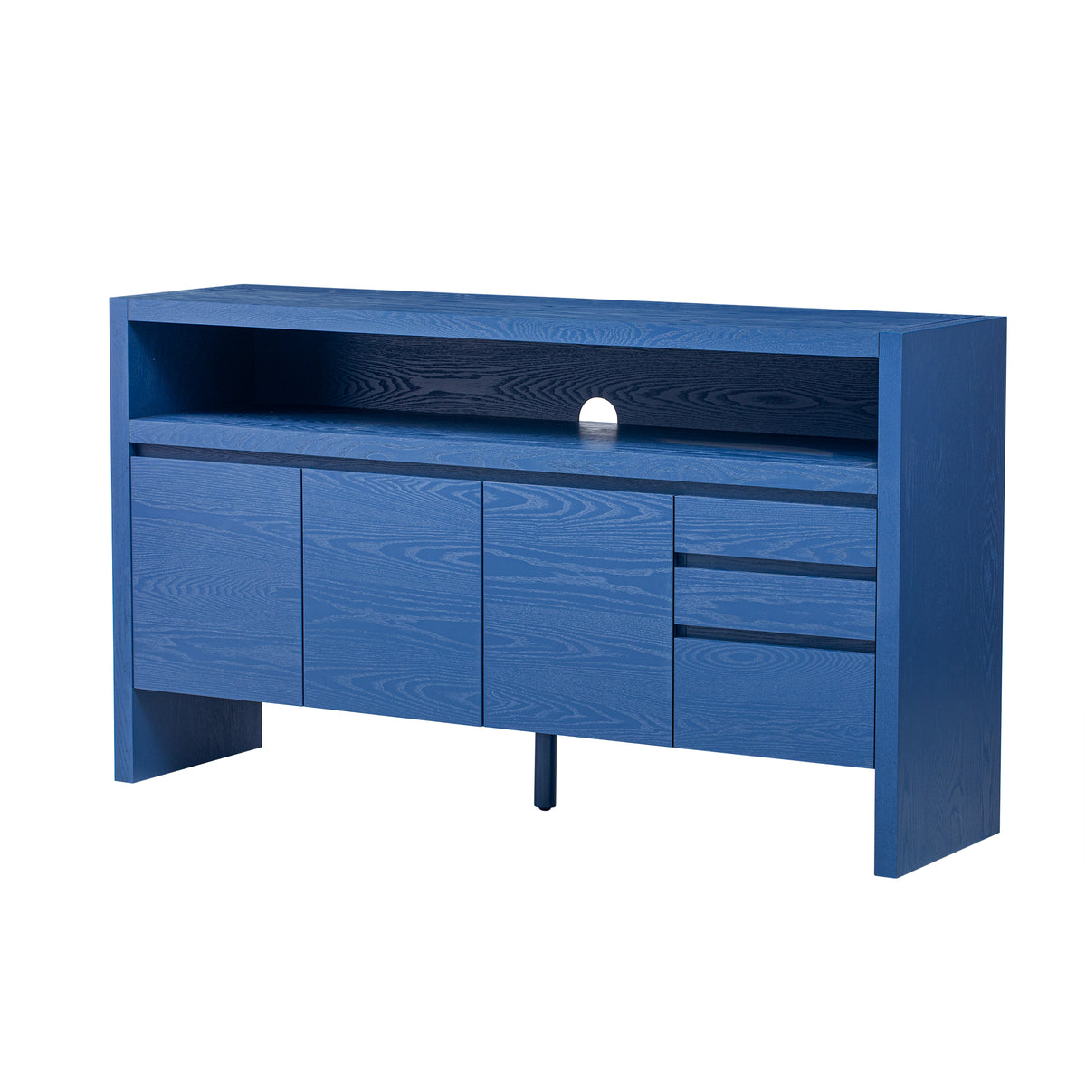 variant-group:rf-n711p289141v|Roomfitters 60" Modern Solid Wood Veneer Sideboard with 3 Doors & 3 Drawers, Open Shelf & Cable Cutout, Large Storage Cabinet for Dining, Hallway, Living Room, Navy Blue