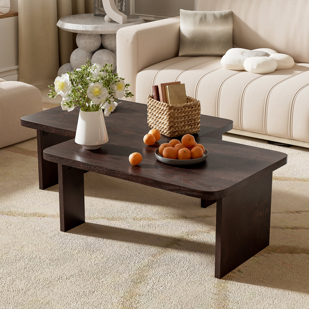 variant-group:rf-n724p232174p|Roomfitters Minimalist Coffee Table Set, Rectangular Center Table with Two-Tone Design, Espresso