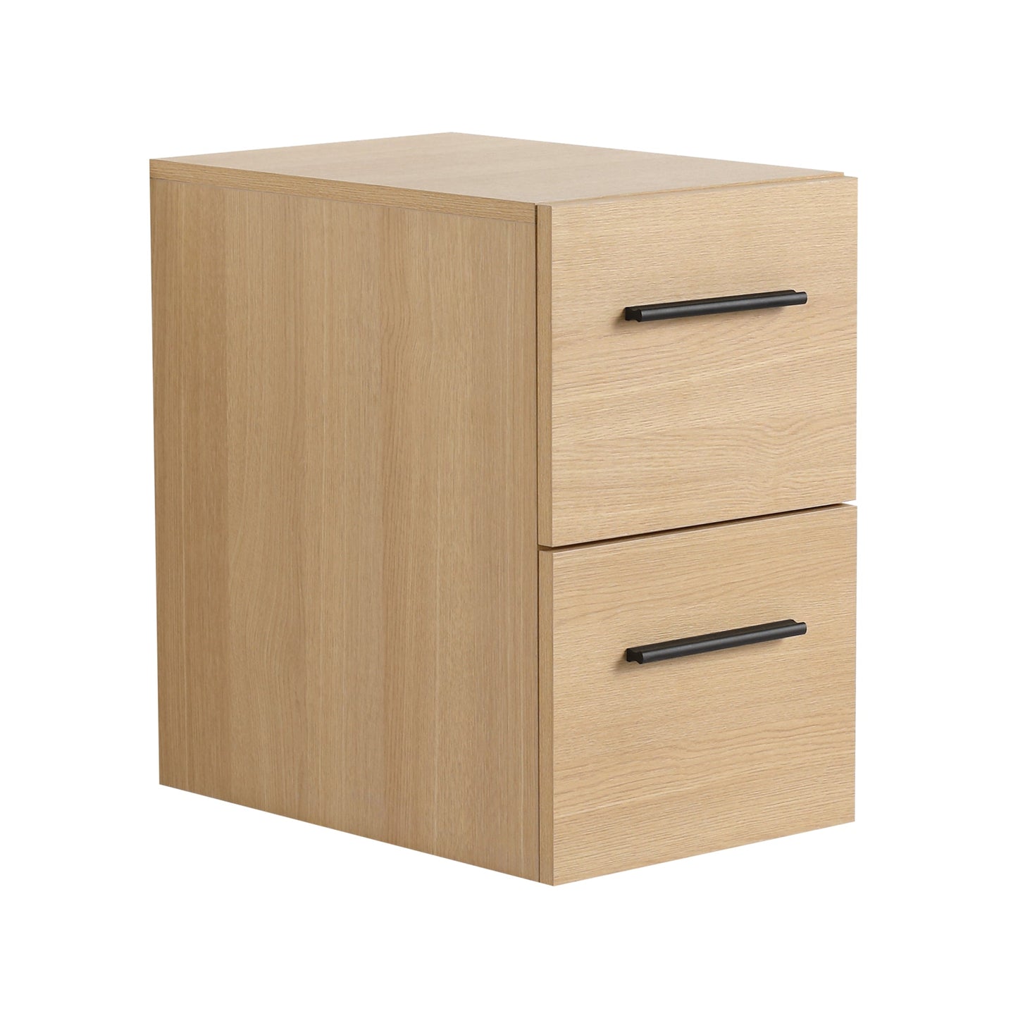 12" Floating Bathroom Vanity Drawer Base, Light Oak Plywood Cabinet, Wall-Mounted Storage with 2 Drawers & Black/Aluminum Handles (Sink Not Included) Roomfitters