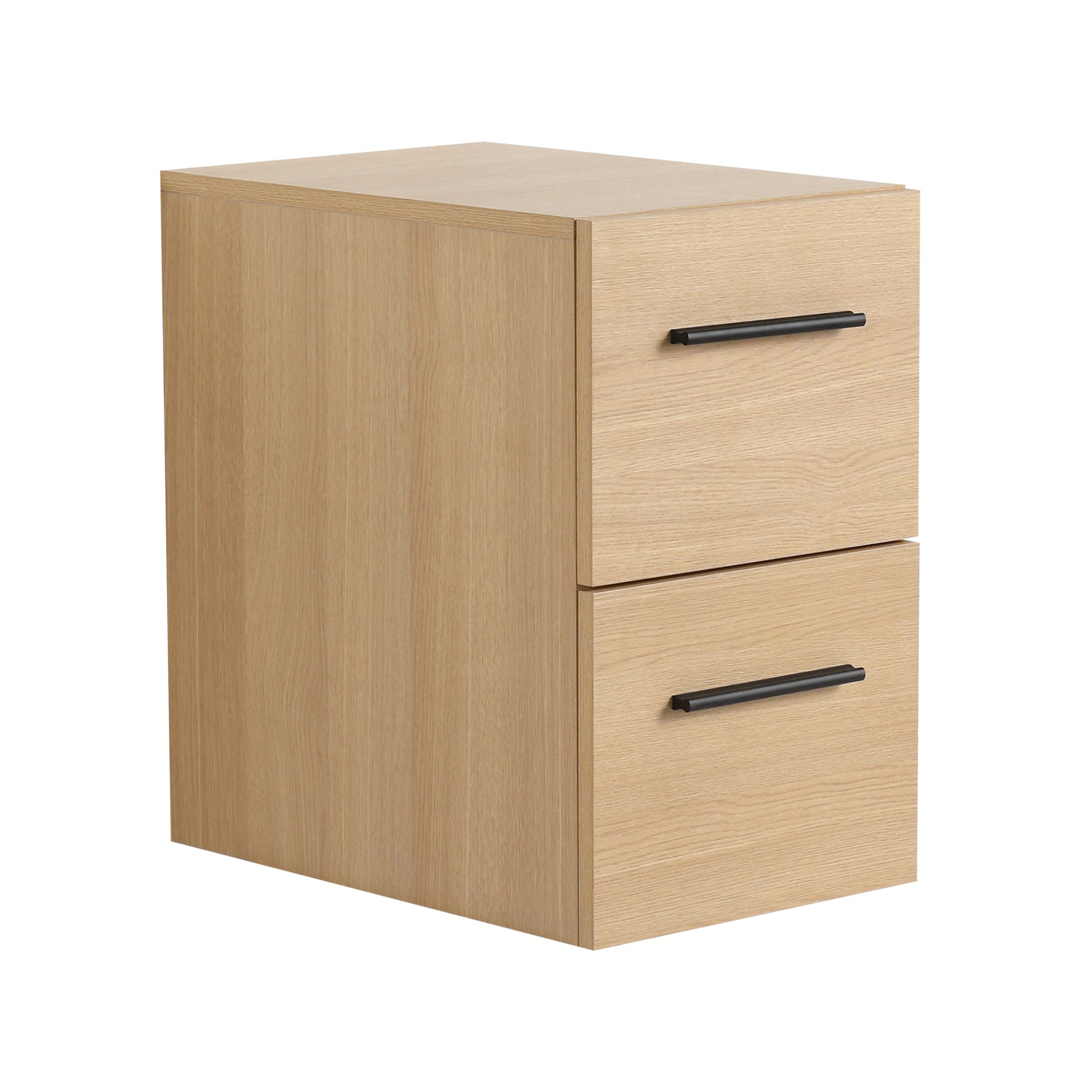12" Floating Bathroom Vanity Drawer Base, Light Oak Plywood Cabinet, Wall-Mounted Storage with 2 Drawers & Black/Aluminum Handles (Sink Not Included) Roomfitters