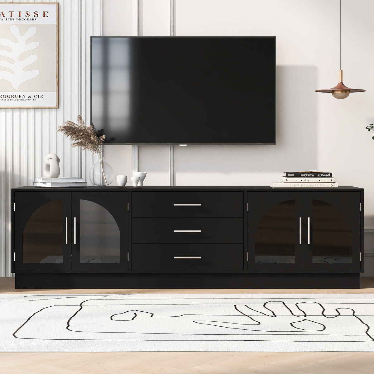 variant-group:rf-n724p284467b|Roomfitters Modern Minimalist TV Stand for up to 75 Inch TV, Entertainment Console Cabinet with Adjustable Shelves, Black