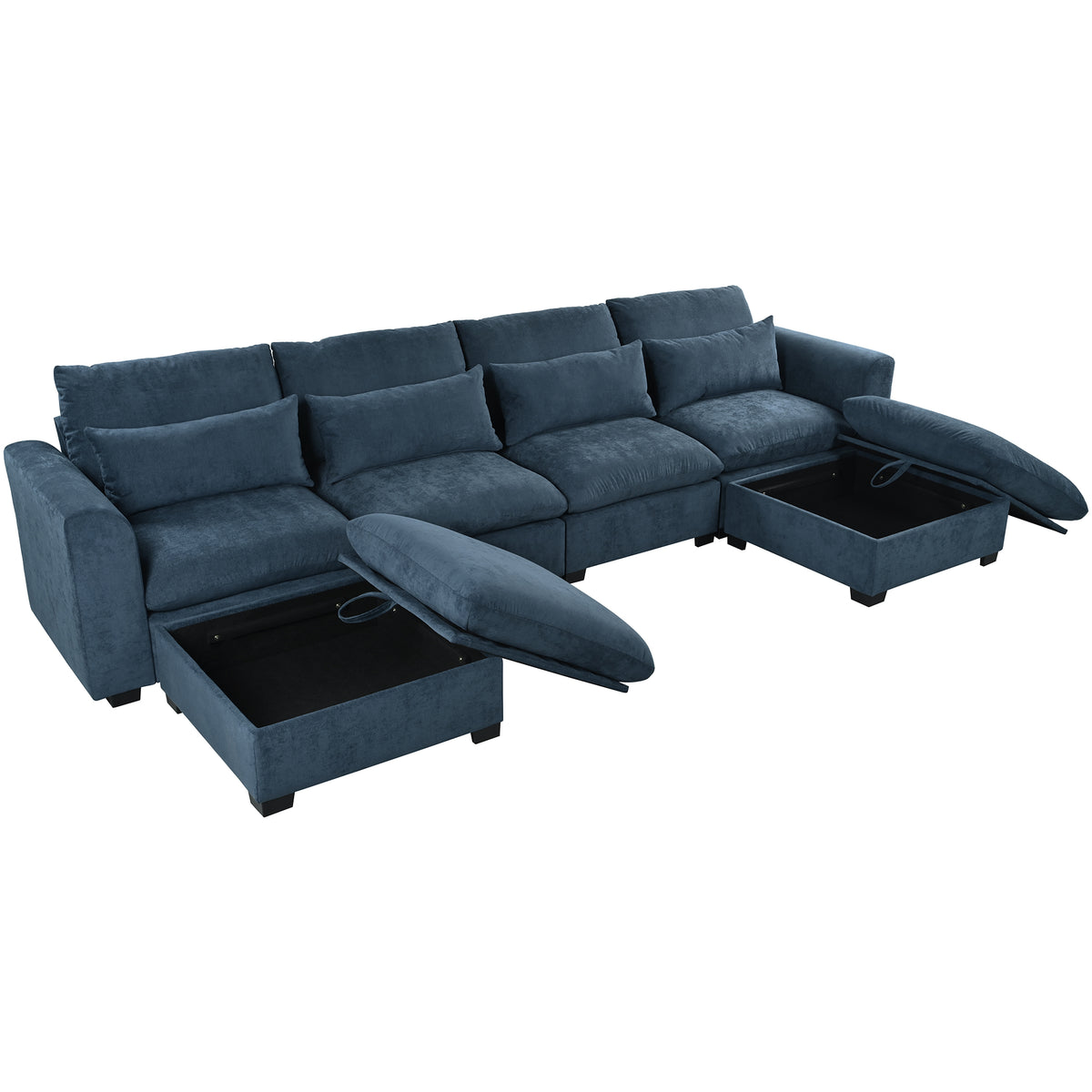 variant-group:rf-n711wy000491aac|Roomfitters 131.3-Inch Modern U-Shaped Sectional Sofa, 6-Seater Linen Blend Couch, 2 Storage Ottomans, Pit Lounge, Dark Blue