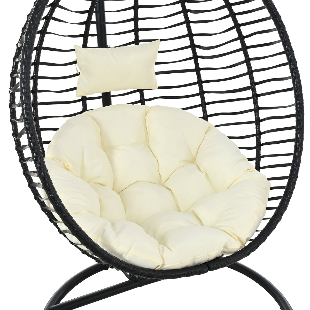 variant-group:rf-n711p389503a|Roomfitters Single Person Folding Egg Chair with Stand, UV Resistant Wicker Rattan Swing for Patio, Garden, Black+Beige