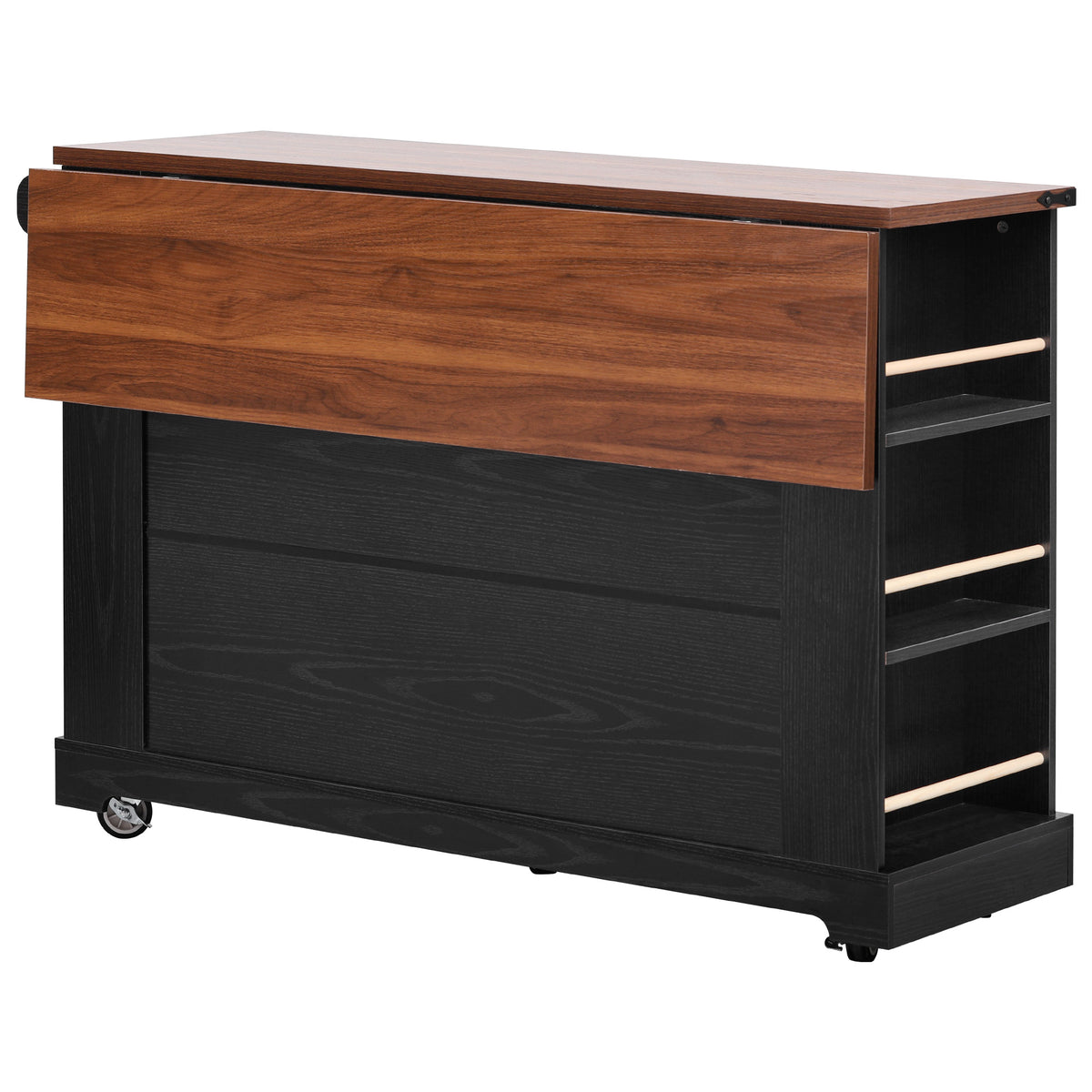 variant-group:rf-n707s263637b|Roomfitters 53" Kitchen Island with Power Outlet, 4 Doors and 3 Drawers, Rolling Storage Cabinet with Glass Doors, Black