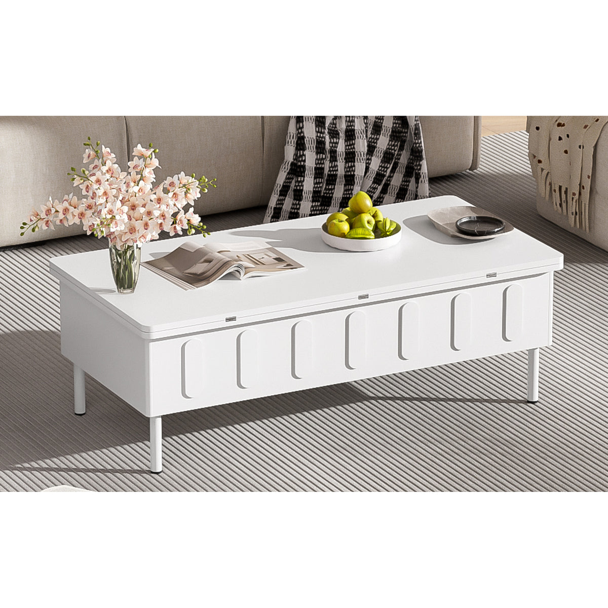 variant-group:rf-n724p292514k|Roomfitters Lift-Top Coffee Table with 2 Drawers and Foldable Top, Hidden Storage Compartment, Adjustable Center Table, White