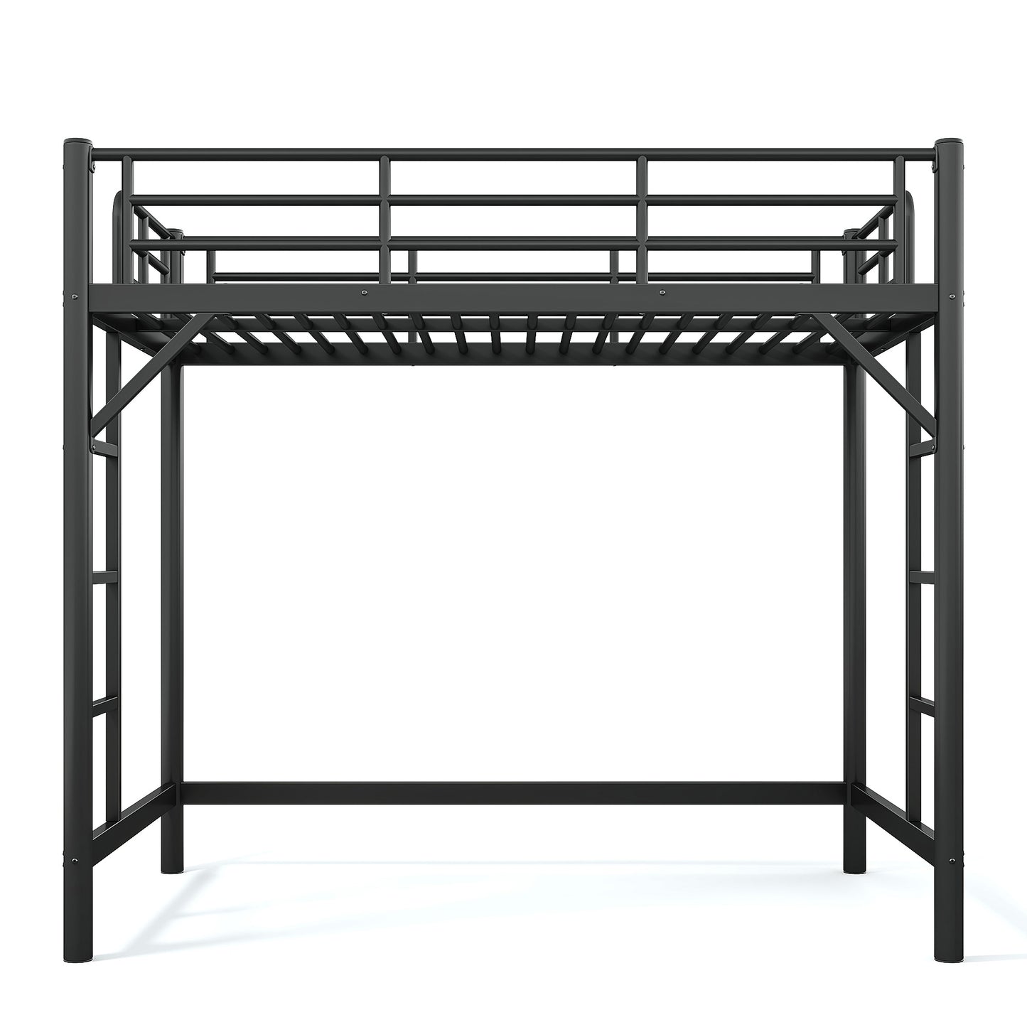 variant-group:rf-w1580p455010|Roomfitters Twin Size Metal Loft Bed Frame with Guardrails, Heavy Duty Space Saving High Loft Bed Dual Ladders, Black
