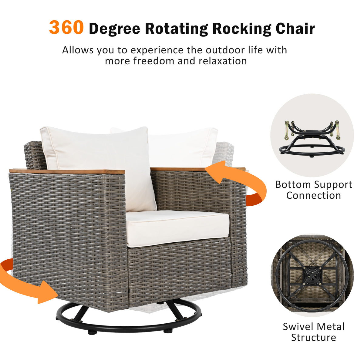 variant-group:rf-n707s005016z|Roomfitters 8-Piece Patio Furniture Set with 360 Swivel Rocker Chairs, Modular Outdoor Sectional Sofa & Table, Beige+Brown