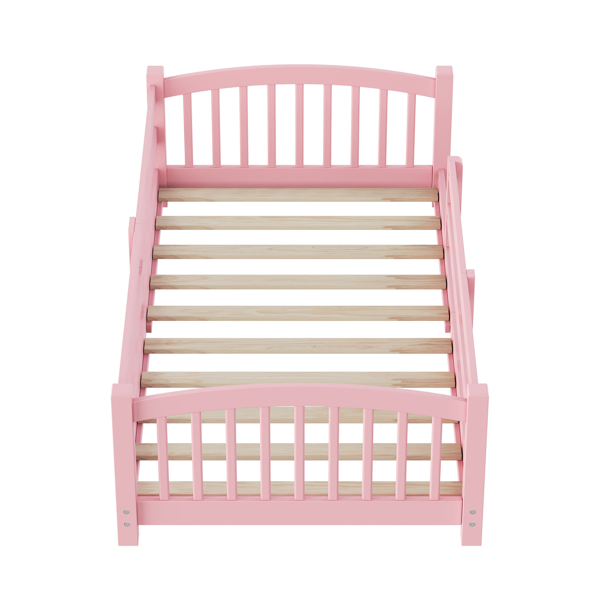 variant-group:rf-n733p400298h|Roomfitters Twin Montessori Floor Bed with Guardrails, Solid Wood Low Platform Bed with Slats, Easy Assembly, Pink