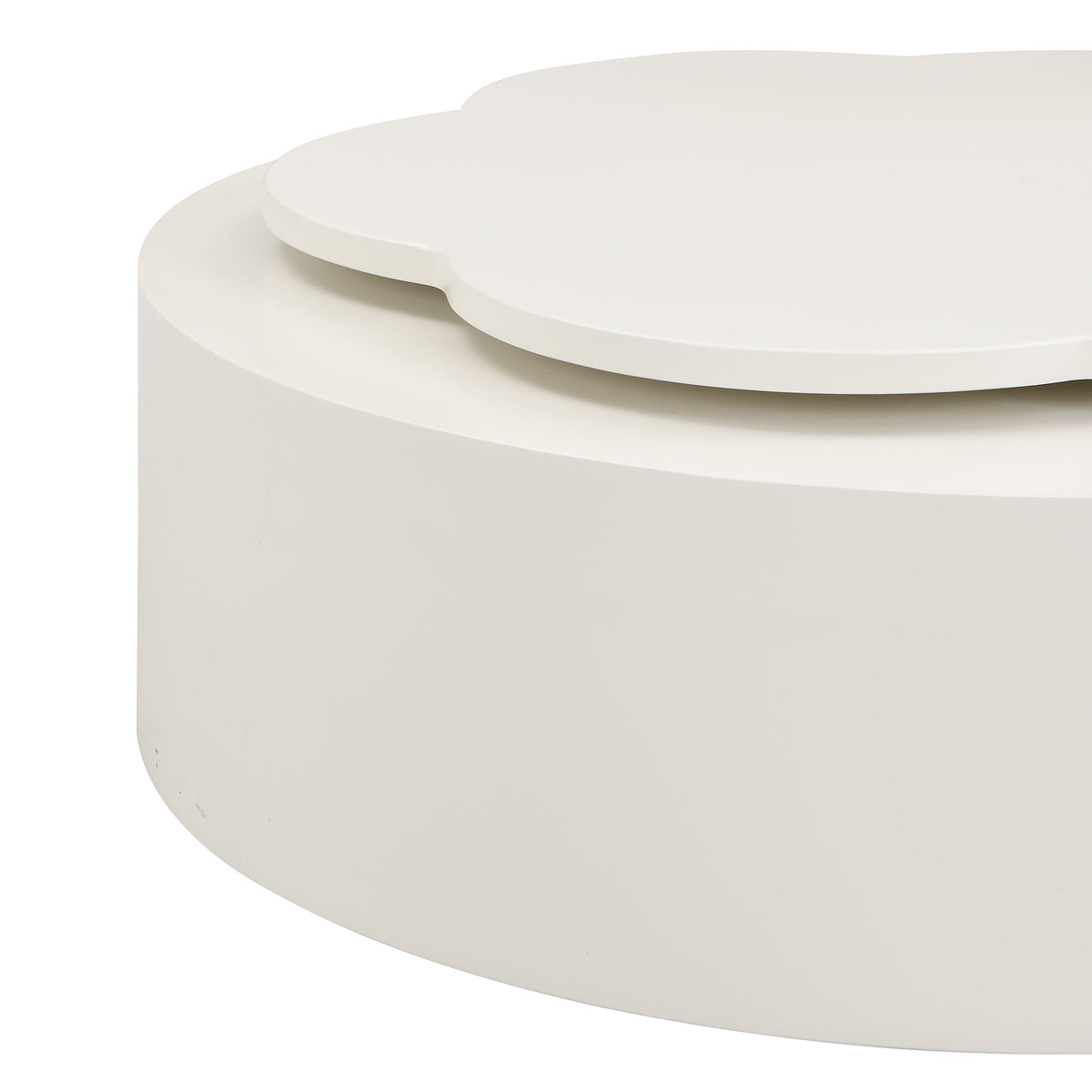 Roomfitters Rotatable Round Coffee Table Set of 2 with Flower-Shaped Top and Glass End Table, Off White Roomfitters