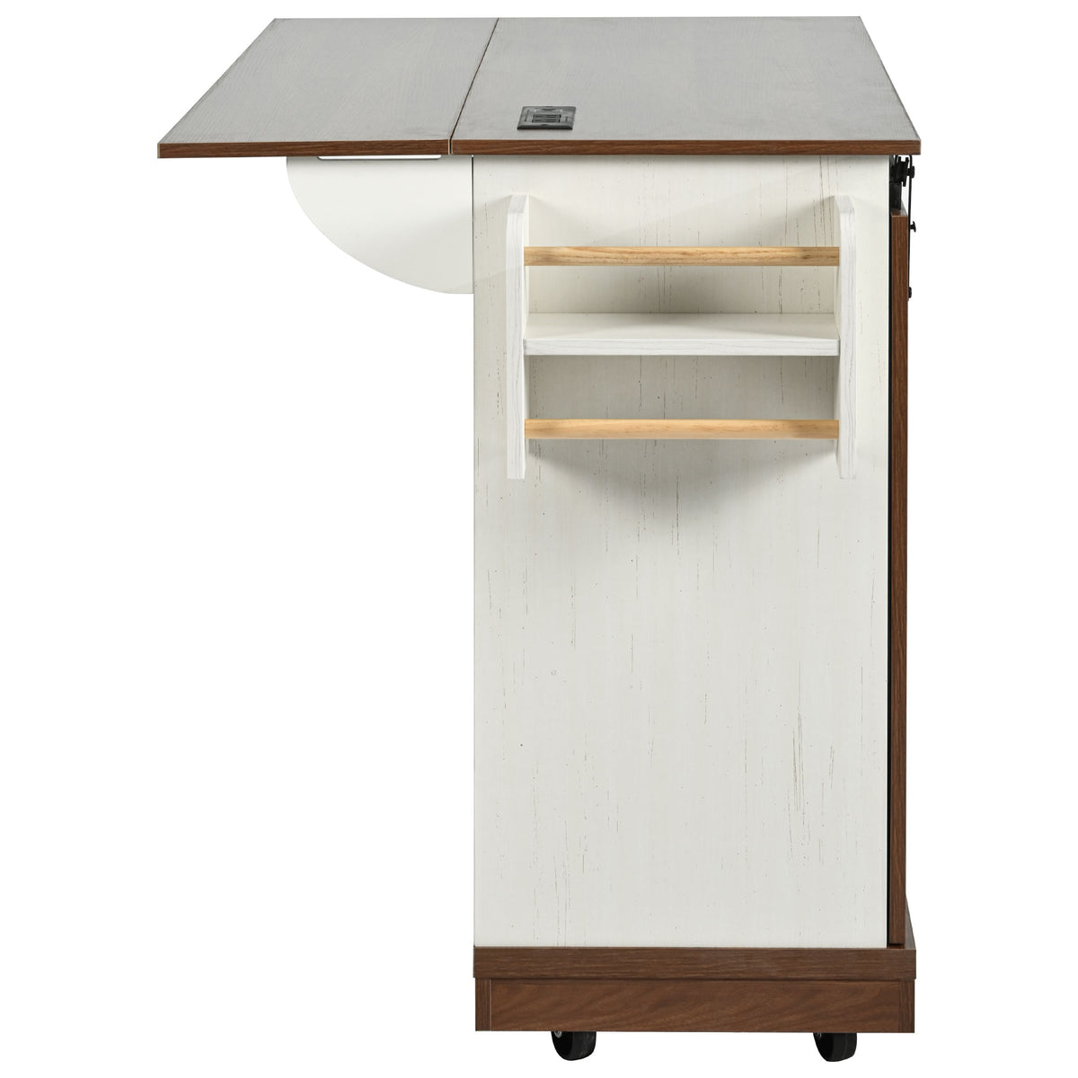 variant-group:rf-n707p288229w|Roomfitters 55.5" Rolling Kitchen Island with Drop Leaf, Mobile Kitchen Storage Cart with Sliding Barn Door, Power Outlets, White