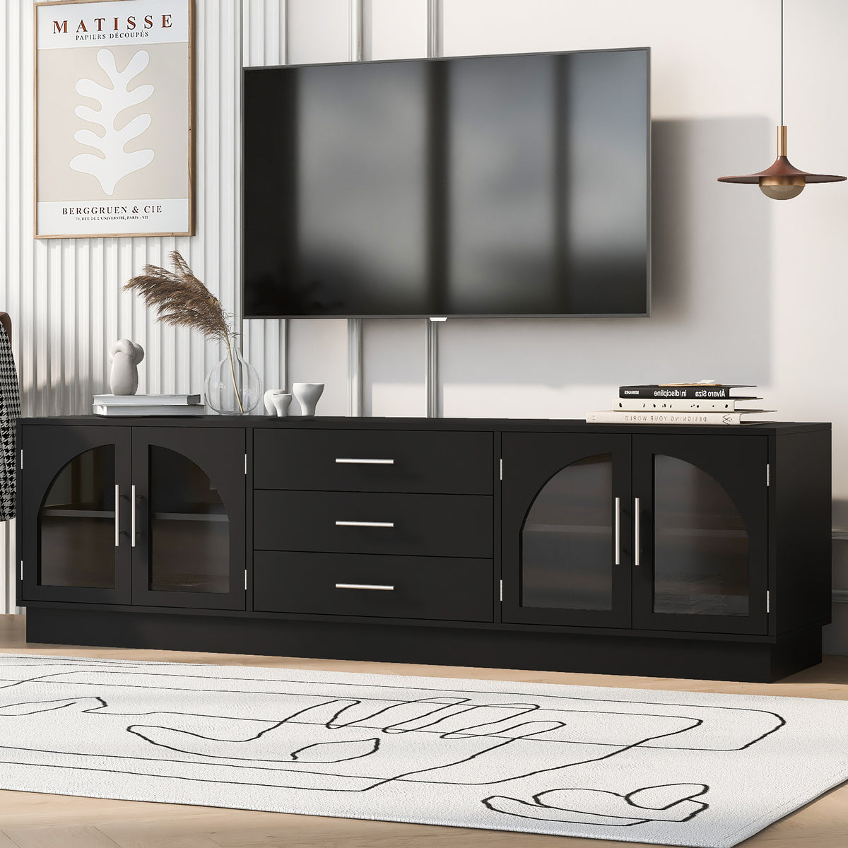 variant-group:rf-n724p284467b|Roomfitters Modern Minimalist TV Stand for up to 75 Inch TV, Entertainment Console Cabinet with Adjustable Shelves, Black