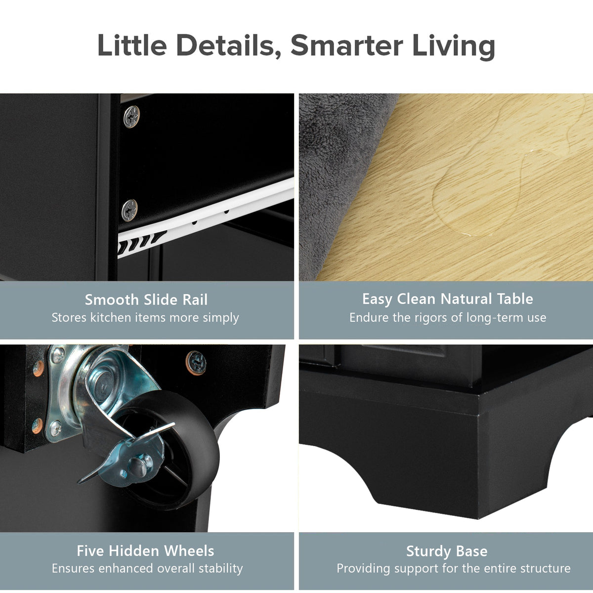 variant-group:rf-n707s307292b|Roomfitters 51" Kitchen Island with Power Outlet and Drop Leaf, Rolling Cabinet with Pull-Out Trash Can Drawer, Black
